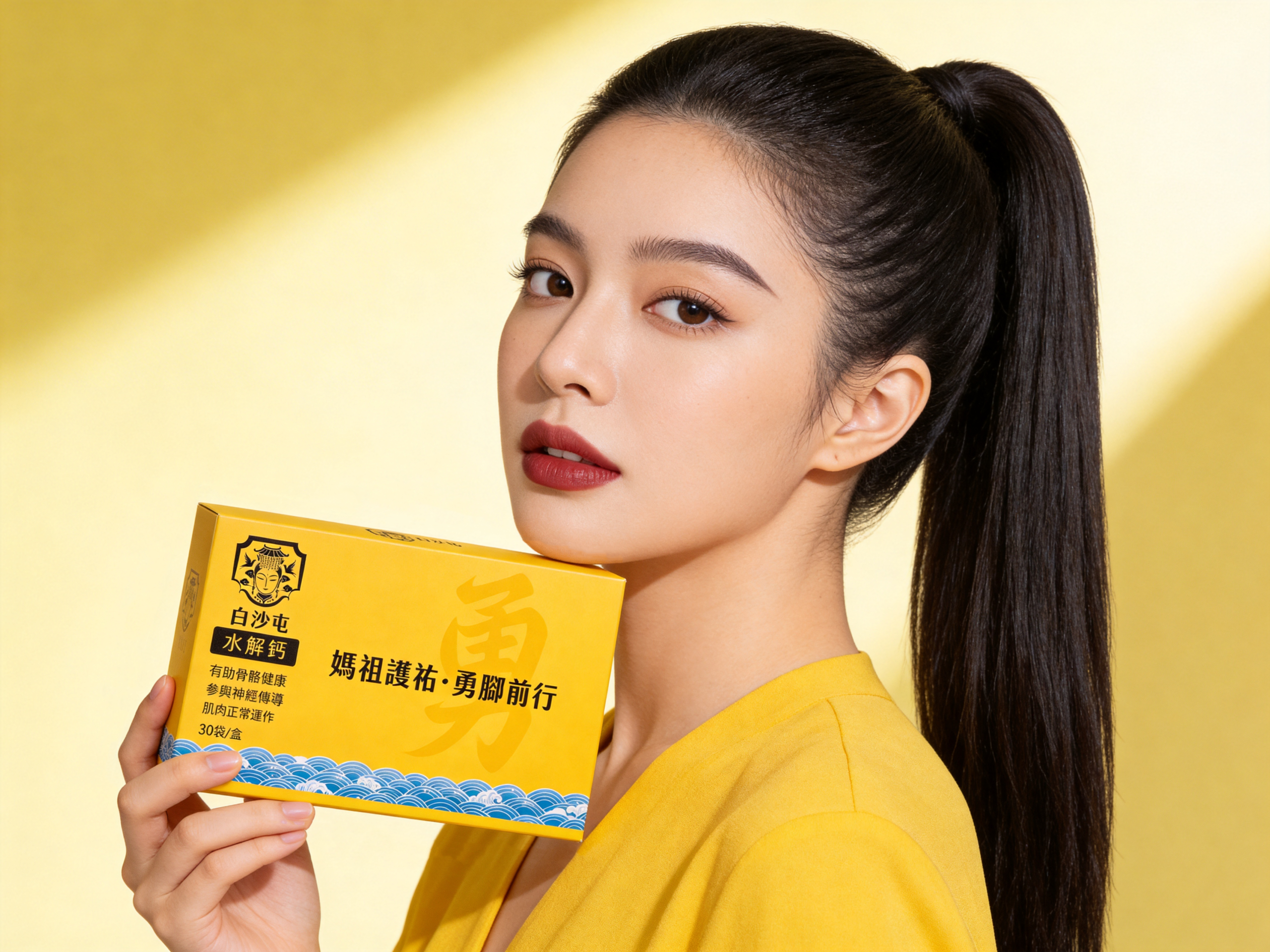 jimeng-2026-03-10-2588-韓系真人美女展示手中產品,產品尺寸147mm_92mm_30mm,精緻的妝容,皮...